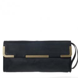 Pre Owned Bottega Veneta Black Waxed Leather Clutch