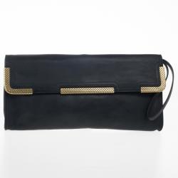 Pre Owned Bottega Veneta Black Waxed Leather Clutch