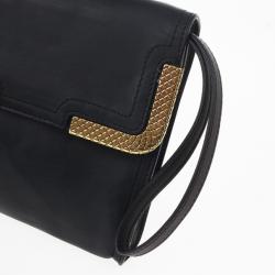 Pre Owned Bottega Veneta Black Waxed Leather Clutch