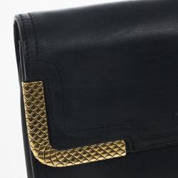 Pre Owned Bottega Veneta Black Waxed Leather Clutch