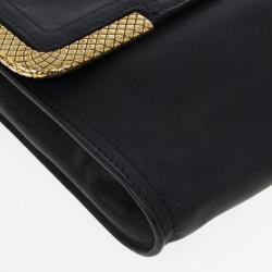 Pre Owned Bottega Veneta Black Waxed Leather Clutch