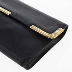 Pre Owned Bottega Veneta Black Waxed Leather Clutch