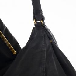 Pre Owned Bottega Veneta Black Nero Waxed Leather Metal Bag