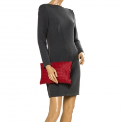 Bottega Veneta Red Intrecciato Woven Leather Large Pouch