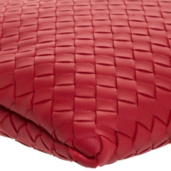 Bottega Veneta Red Intrecciato Woven Leather Large Pouch
