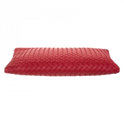 Bottega Veneta Red Intrecciato Woven Leather Large Pouch