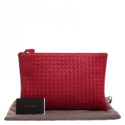 Bottega Veneta Red Intrecciato Woven Leather Large Pouch
