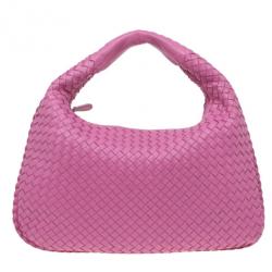 Pre Owned Bottega Veneta Pink Leather Small Intrecciato  Hobo