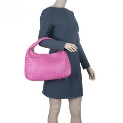 Pre Owned Bottega Veneta Pink Leather Small Intrecciato  Hobo