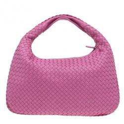 Pre Owned Bottega Veneta Pink Leather Small Intrecciato  Hobo