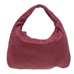 Pre Owned Bottega Veneta Red Leather Small Intrecciato Nappa Hobo