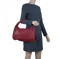 Pre Owned Bottega Veneta Red Leather Small Intrecciato Nappa Hobo