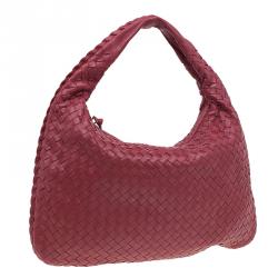 Pre Owned Bottega Veneta Red Leather Small Intrecciato Nappa Hobo