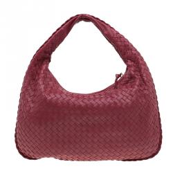 Pre Owned Bottega Veneta Red Leather Small Intrecciato Nappa Hobo