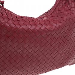 Pre Owned Bottega Veneta Red Leather Small Intrecciato Nappa Hobo
