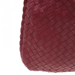 Pre Owned Bottega Veneta Red Leather Small Intrecciato Nappa Hobo