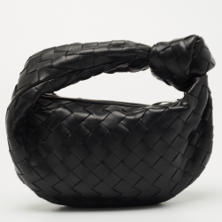 Pre Owned Bottega Veneta Black Intrecciato Leather Mini Jodie Hobo