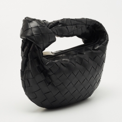 Pre Owned Bottega Veneta Black Intrecciato Leather Mini Jodie Hobo