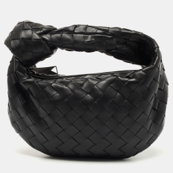 Pre Owned Bottega Veneta Black Intrecciato Leather Mini Jodie Hobo