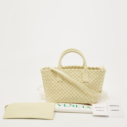 Pre Owned Bottega Veneta Pale Yellow Intrecciato Leather Mini Cabat Tote