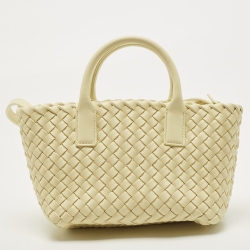 Pre Owned Bottega Veneta Pale Yellow Intrecciato Leather Mini Cabat Tote