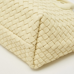 Pre Owned Bottega Veneta Pale Yellow Intrecciato Leather Mini Cabat Tote
