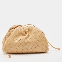 Pre Owned Bottega Veneta Beige Intrecciato Leather Mini The Pouch Bag