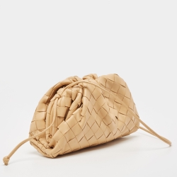 Pre Owned Bottega Veneta Beige Intrecciato Leather Mini The Pouch Bag
