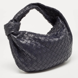 Pre Owned حقيبة هوبو بوتيغا فينيتا تيين جودي جلد إنترشياتو أزرق كحلي