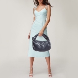 Pre Owned حقيبة هوبو بوتيغا فينيتا تيين جودي جلد إنترشياتو أزرق كحلي