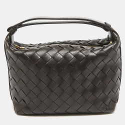 Pre Owned Bottega Veneta Dark Brown Intrecciato Leather Wallace Bag