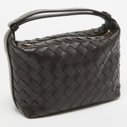 Pre Owned Bottega Veneta Dark Brown Intrecciato Leather Wallace Bag