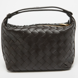 Pre Owned Bottega Veneta Dark Brown Intrecciato Leather Wallace Bag