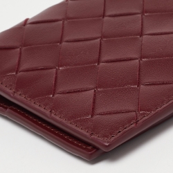 Pre Owned Bottega Veneta Burgundy Intrecciato Leather Passport Holder