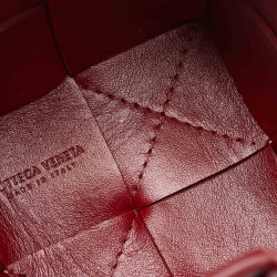 Pre Owned Bottega Veneta Red Intreccio Leather Mini Cassette Bucket Bag