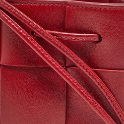 Pre Owned Bottega Veneta Red Intreccio Leather Mini Cassette Bucket Bag