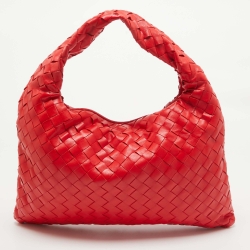Pre Owned Bottega Veneta Red Intrecciato Leather Small Hop Shoulder Bag