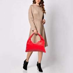 Pre Owned Bottega Veneta Red Intrecciato Leather Small Hop Shoulder Bag