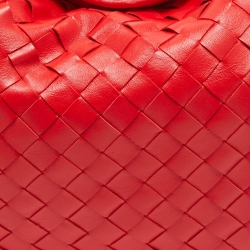 Pre Owned Bottega Veneta Red Intrecciato Leather Small Hop Shoulder Bag