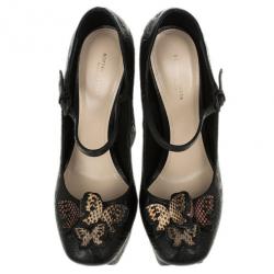 Pre Owned Bottega Veneta Limited Edition Butterfly Embossed Mary Jane Platform Pumps Size 39