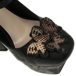 Pre Owned Bottega Veneta Limited Edition Butterfly Embossed Mary Jane Platform Pumps Size 39