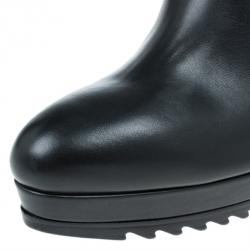 Pre Owned Bottega Veneta Black Leather Intrecciato Platform Knee Boots Size 40