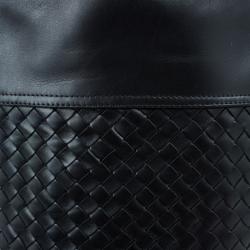 Pre Owned Bottega Veneta Black Leather Intrecciato Platform Knee Boots Size 40