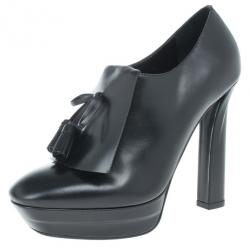 Pre Owned Bottega Veneta Black Leather Tassle Front Ankle Boots Size 39.5