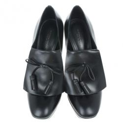 Pre Owned Bottega Veneta Black Leather Tassle Front Ankle Boots Size 39.5