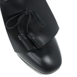 Pre Owned Bottega Veneta Black Leather Tassle Front Ankle Boots Size 39.5