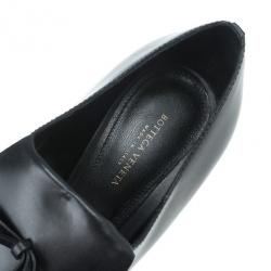 Pre Owned Bottega Veneta Black Leather Tassle Front Ankle Boots Size 39.5