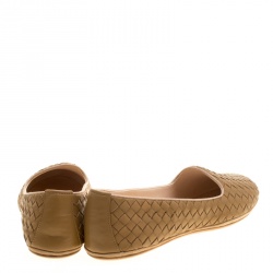 Pre Owned Bottega Veneta Dark Beige Intrecciato Leather Flats Size 40.5