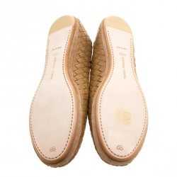 Pre Owned Bottega Veneta Dark Beige Intrecciato Leather Flats Size 40.5