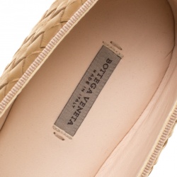 Pre Owned Bottega Veneta Dark Beige Intrecciato Leather Flats Size 40.5